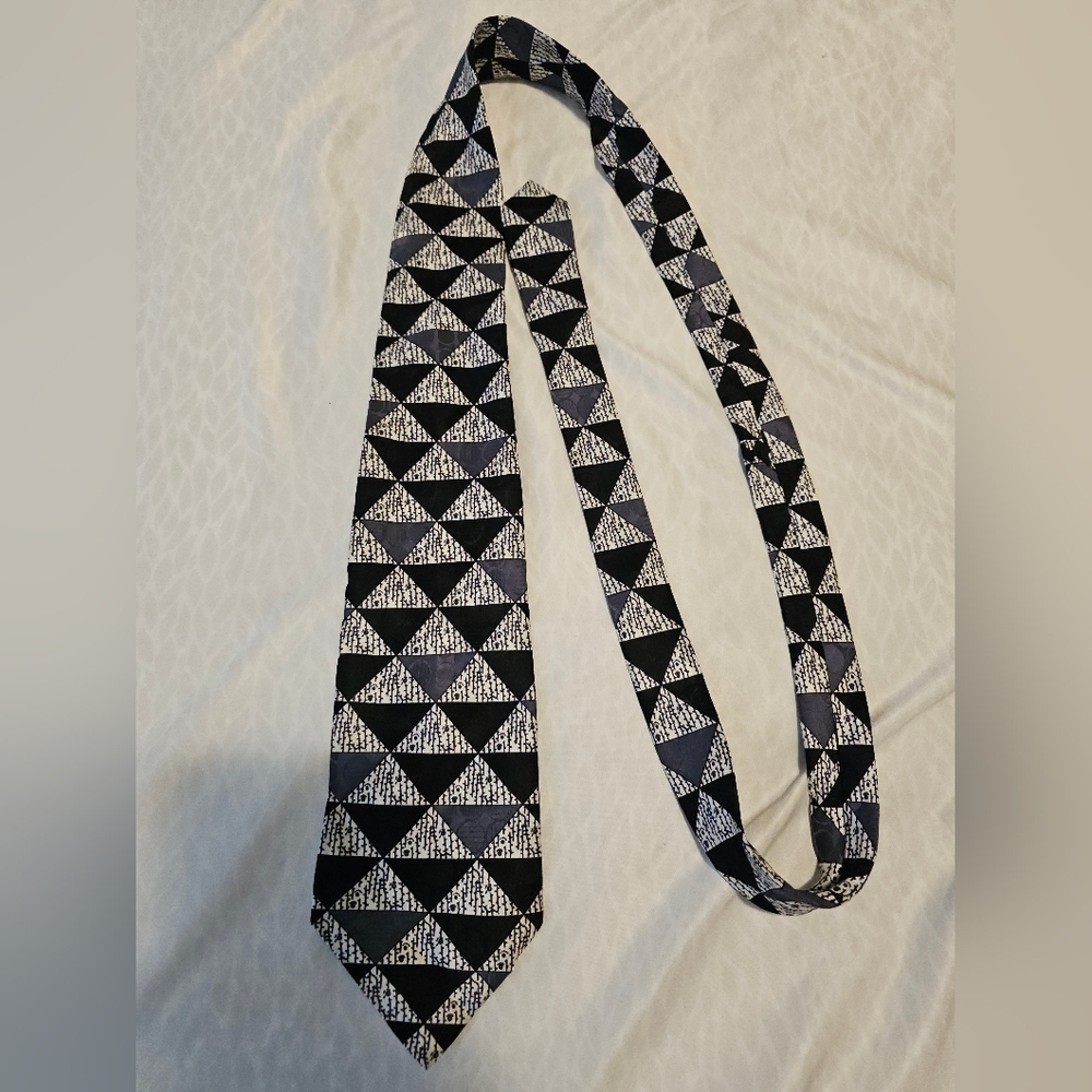 Mens Tie Cricketeer Geometric Black & Gray Party Grad Formal Office